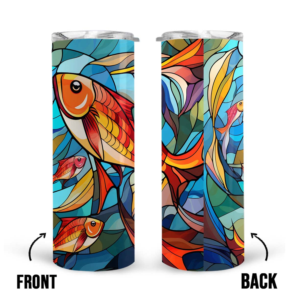 Fish In Stained Glass 20oz Skinny Tumbler, Fish Lover, Colorful Tumbler, Vibrant Tumbler, Trending Tumbler