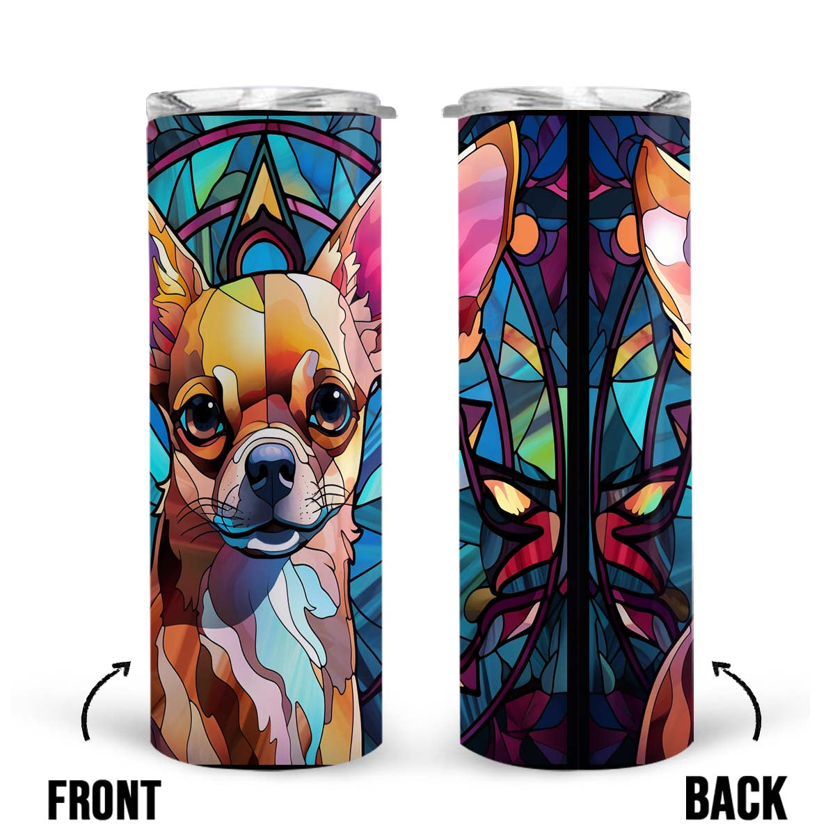 Chihuahua In Stained Glass 20oz Skinny Tumbler, Chihuahua Tumbler, Pets Dog Lover, Dog Mom Dog Dad, Vibrant Tumbler, Trending Tumbler