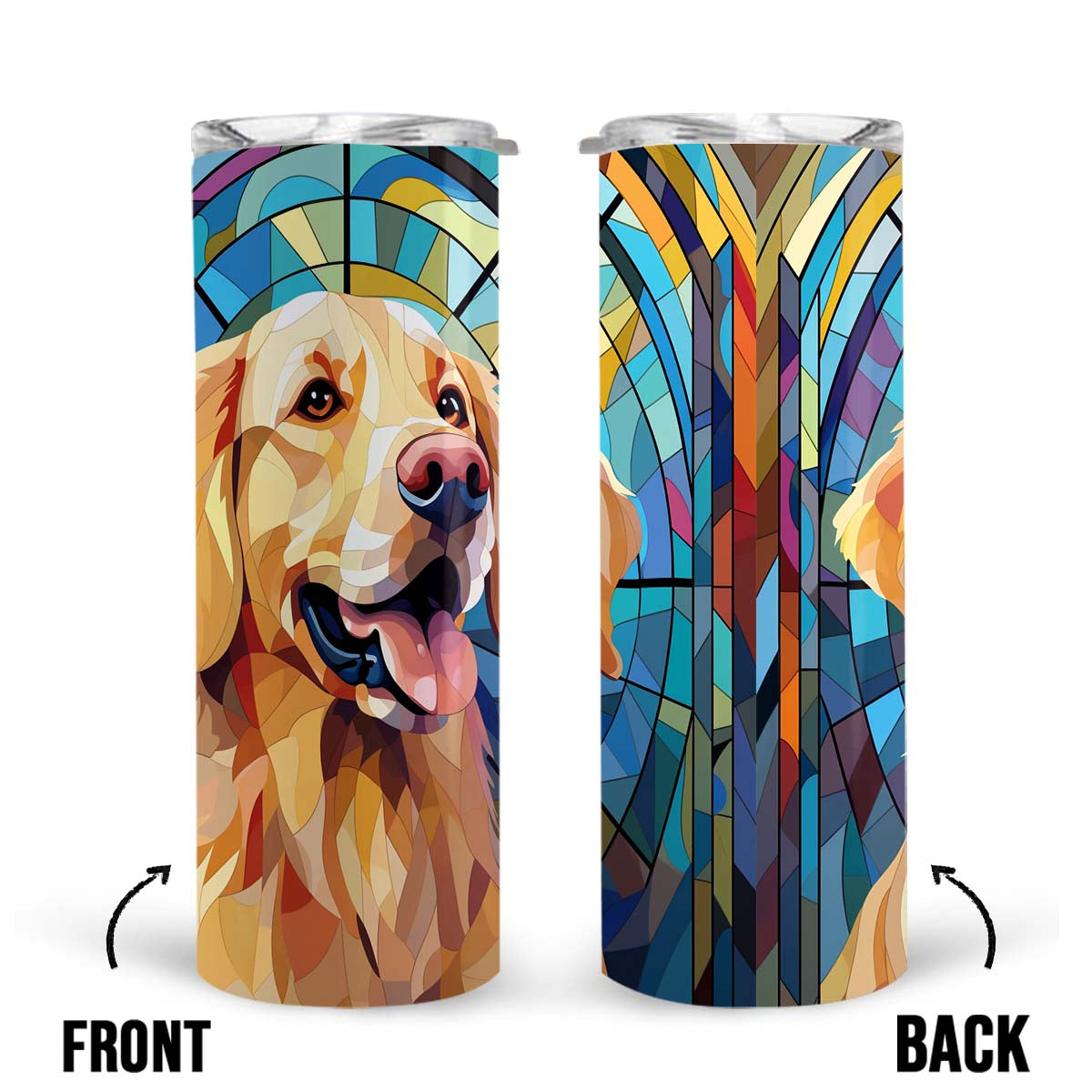 Golden Retriever In Stained Glass 20oz Skinny Tumbler, Golden Retriever Tumbler, Pets Dog Lover, Dog Mom Dog Dad, Vibrant Tumbler, Trending Tumbler