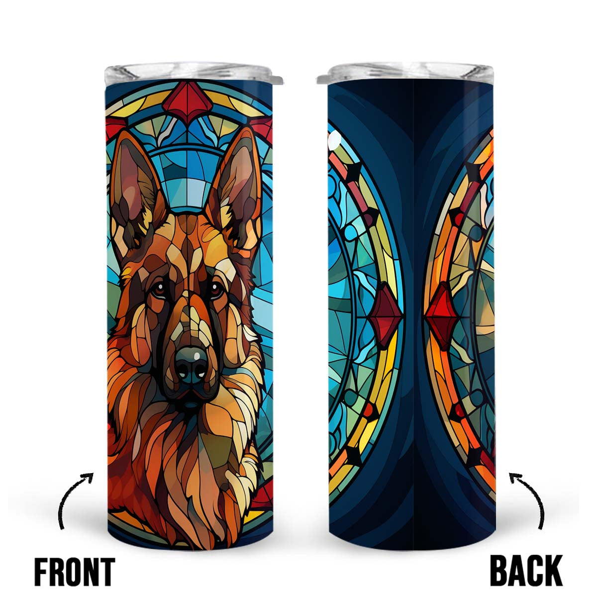 German Shepherd In Stained Glass 20oz Skinny Tumbler, German Shepherd Tumbler, Pets Dog Lover, Dog Mom Dog Dad, Vibrant Tumbler, Trending Tumbler