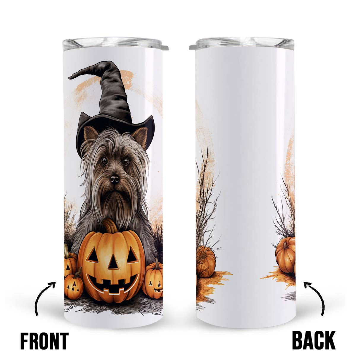 Happy Halloween Yorkshire Terrier With Pumpkin 20oz Skinny Tumbler, Cute Yorkshire Terrier Tumbler, Pets Dog Lover, Dog Mom Dog Dad, Vibrant Tumbler, Trending Tumbler