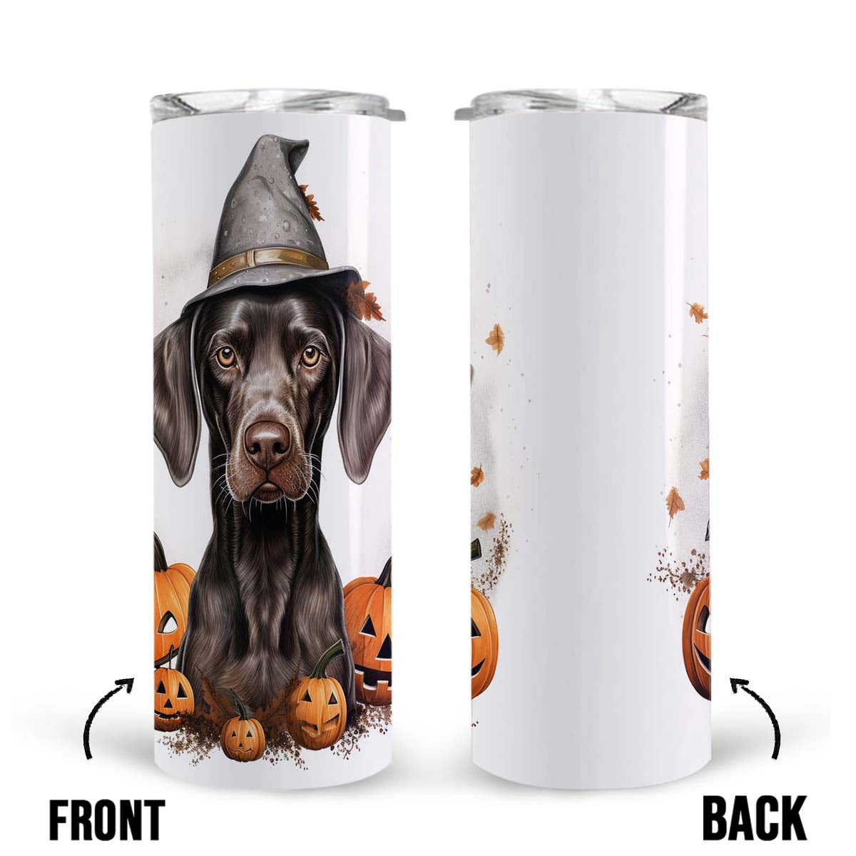 Halloween German Shorthaired Pointer Sitting In Hall 20oz Skinny Tumbler, German Shorthaired Pointer Tumbler, Pets Dog Lover, Dog Mom Dog Dad, Vibrant Tumbler, Trending Tumbler