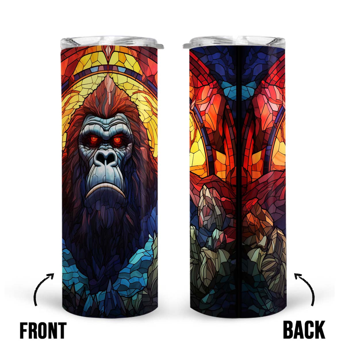 Bigfoot In Stained Glass 20oz Skinny Tumbler, Sasquatch Lover's, Outdoors Tumbler, Vibrant Tumbler, Trending Tumbler