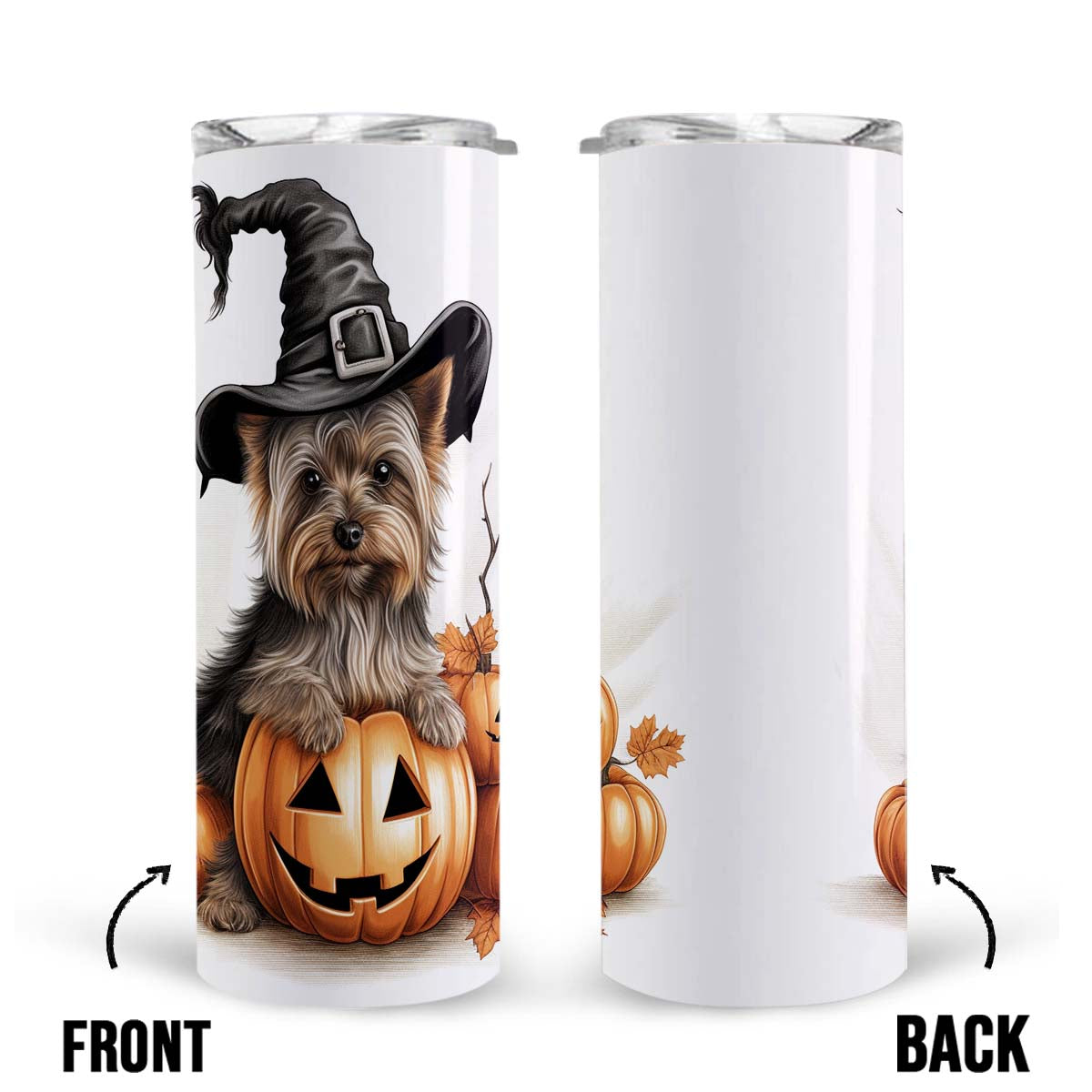 Happy Halloween Yorkshire Terrier With Pumpkin 20oz Skinny Tumbler, Cute Yorkshire Terrier Tumbler, Pets Dog Lover, Dog Mom Dog Dad, Vibrant Tumbler, Trending Tumbler