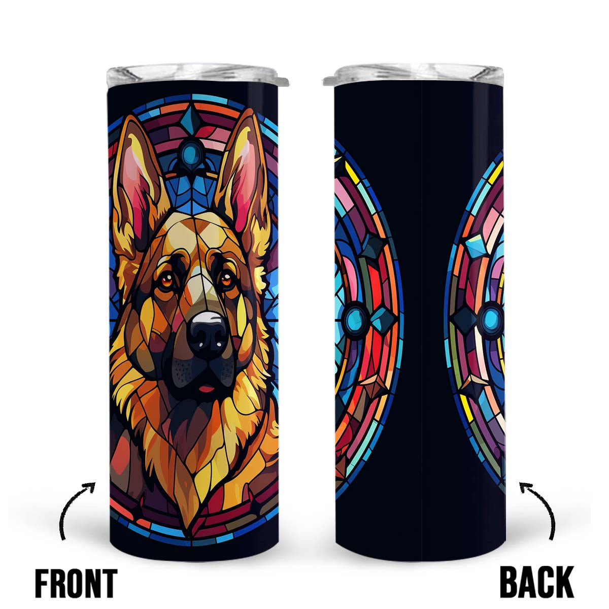 German Shepherd In Stained Glass 20oz Skinny Tumbler, German Shepherd Tumbler, Pets Dog Lover, Dog Mom Dog Dad, Vibrant Tumbler, Trending Tumbler