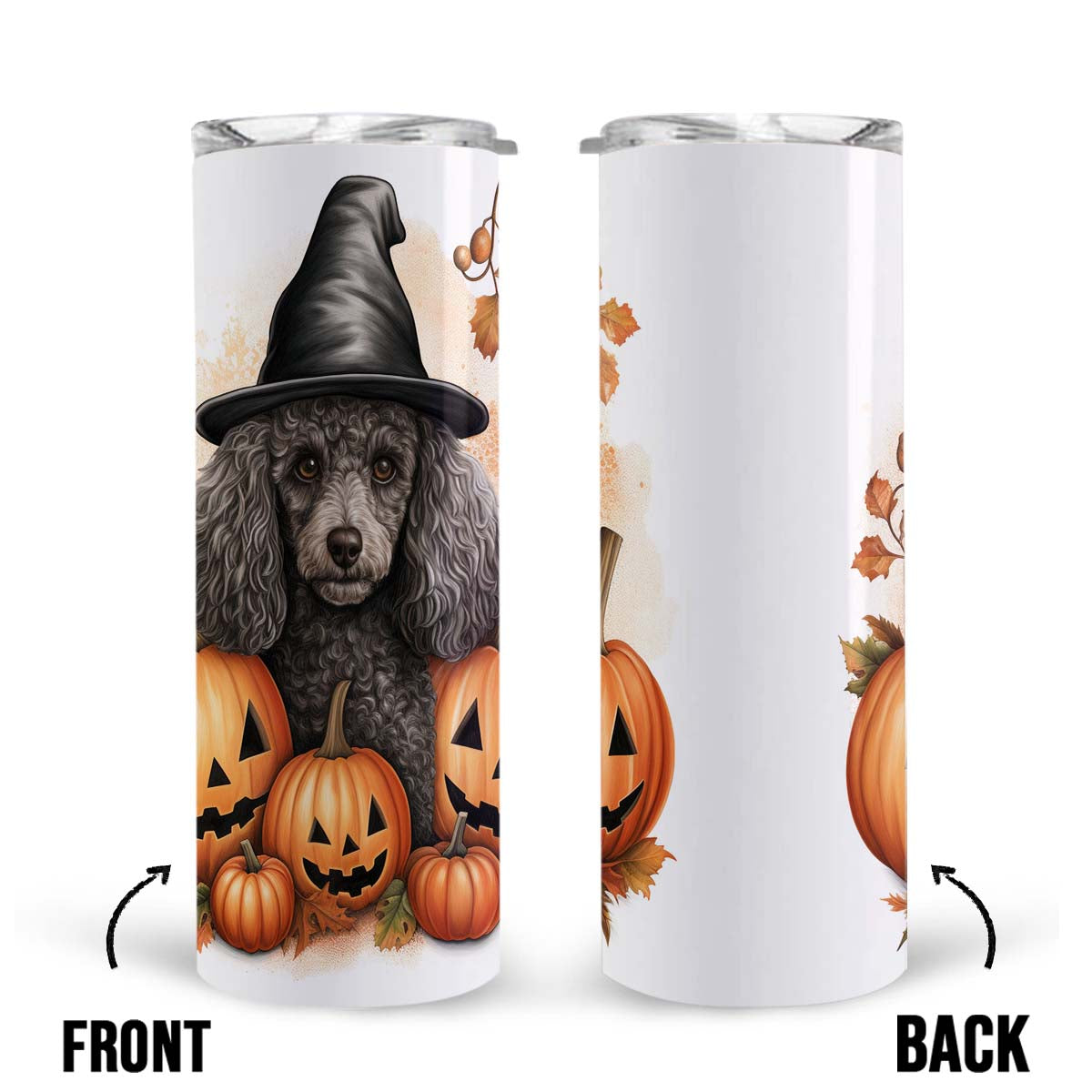 Halloween Poodle Sitting In Hall 20oz Skinny Tumbler, Poodle Tumbler, Pets Dog Lover, Dog Mom Dog Dad, Vibrant Tumbler, Trending Tumbler