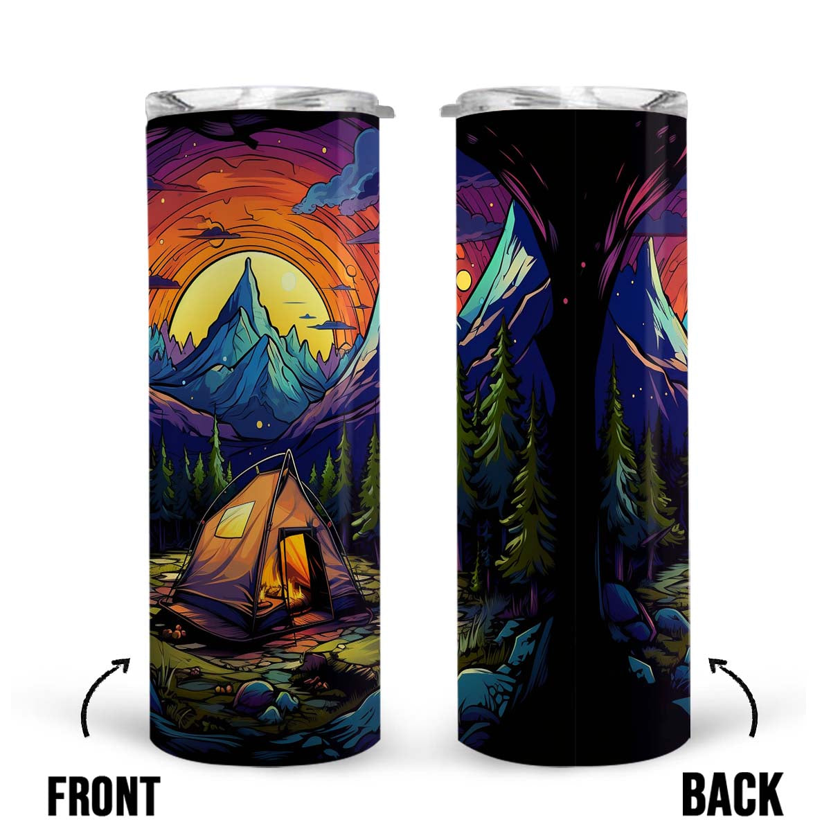 Camping Mountain Sunset 20oz Skinny Tumbler, Outdoors Tumbler, Retro Camping, Vibrant Tumbler, Trending Tumbler