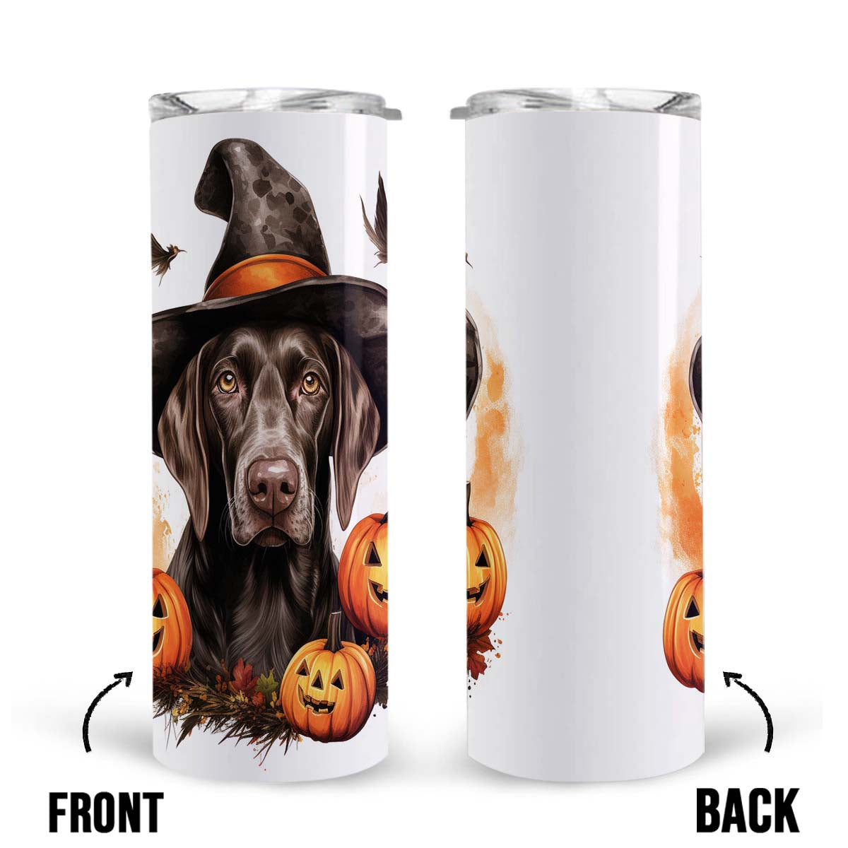 Halloween German Shorthaired Pointer Sitting In Hall 20oz Skinny Tumbler, German Shorthaired Pointer Tumbler, Pets Dog Lover, Dog Mom Dog Dad, Vibrant Tumbler, Trending Tumbler