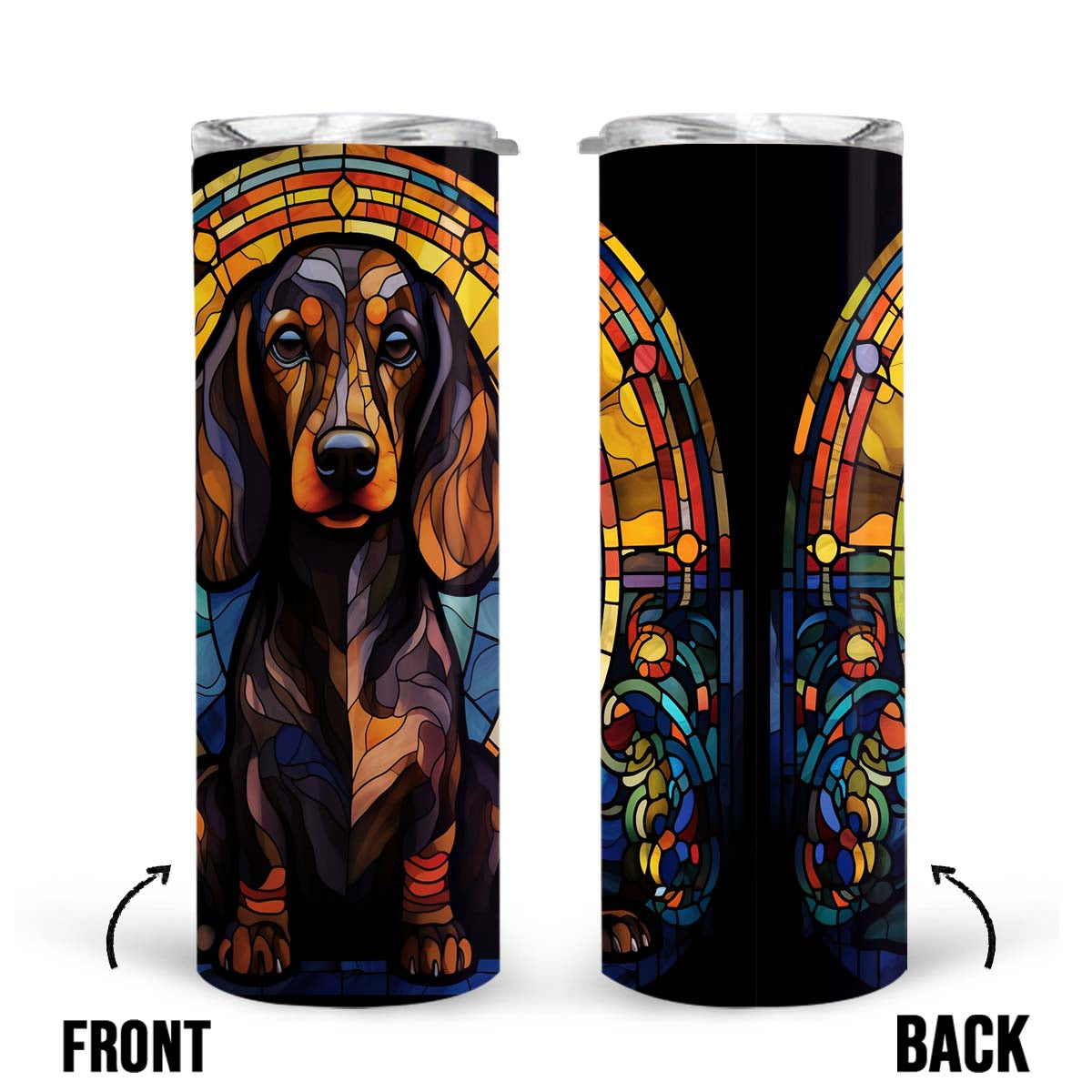 Dachshund In Stained Glass 20oz Skinny Tumbler, Dachshund Tumbler, Pets Dog Lover, Dog Mom Dog Dad, Vibrant Tumbler, Trending Tumbler