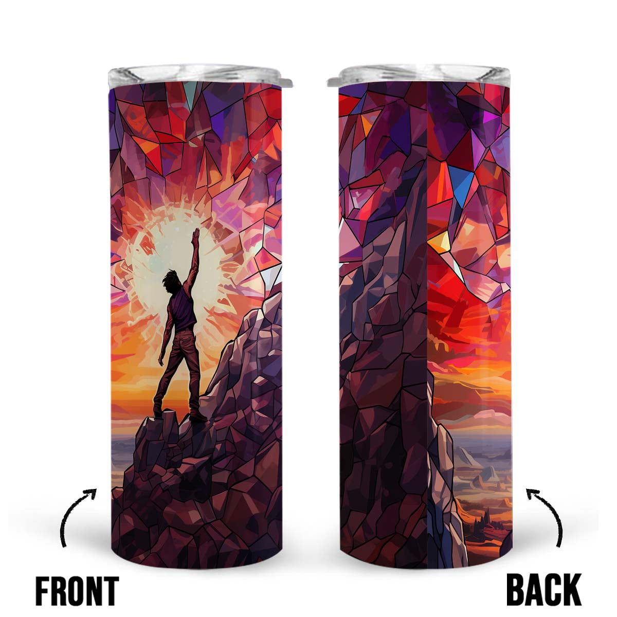 Rock Climbing In Stained Glass 20oz Skinny Tumbler, Outdoors Tumbler, Mountain Climber, Vibrant Tumbler, Trending Tumbler