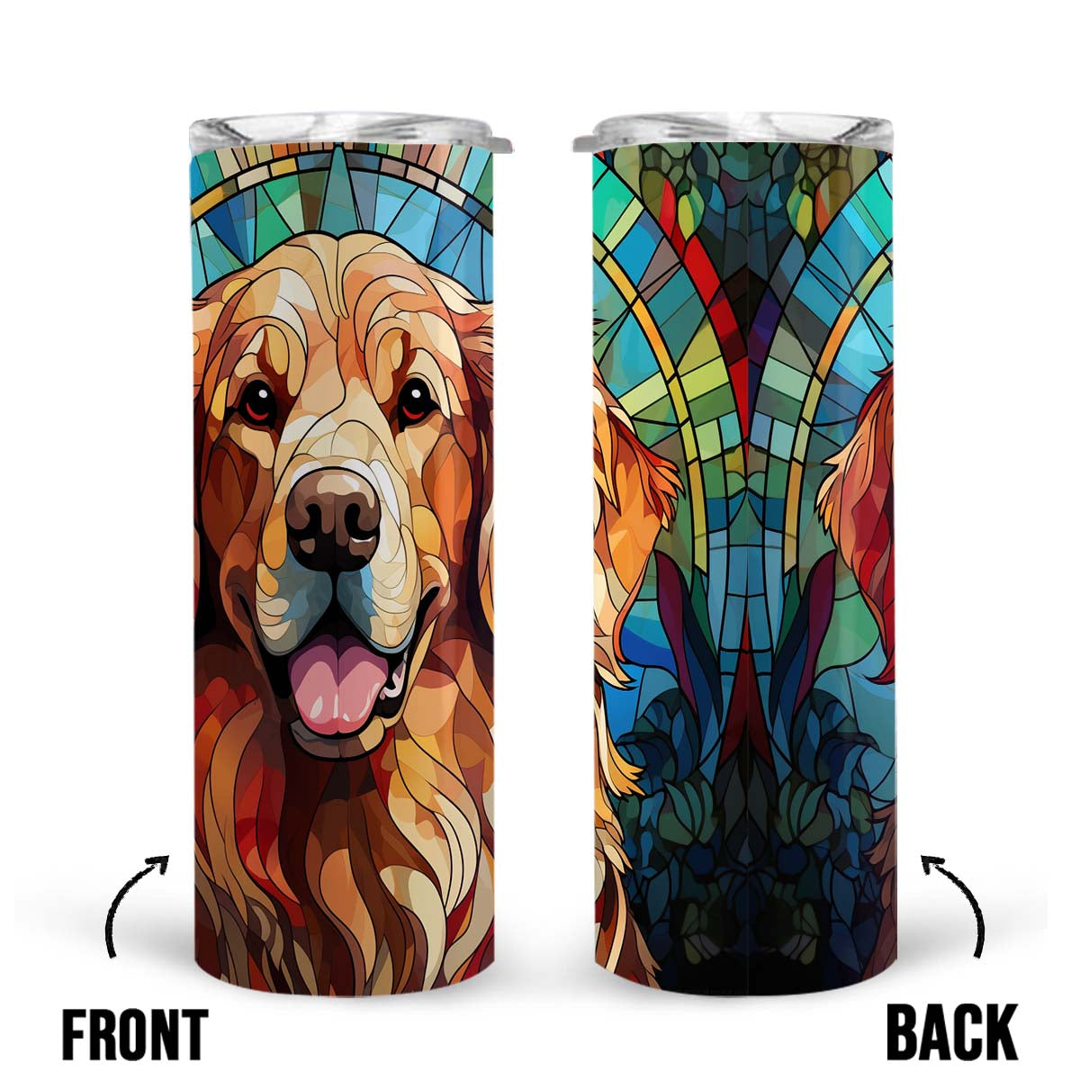 Golden Retriever In Stained Glass 20oz Skinny Tumbler, Golden Retriever Tumbler, Pets Dog Lover, Dog Mom Dog Dad, Vibrant Tumbler, Trending Tumbler