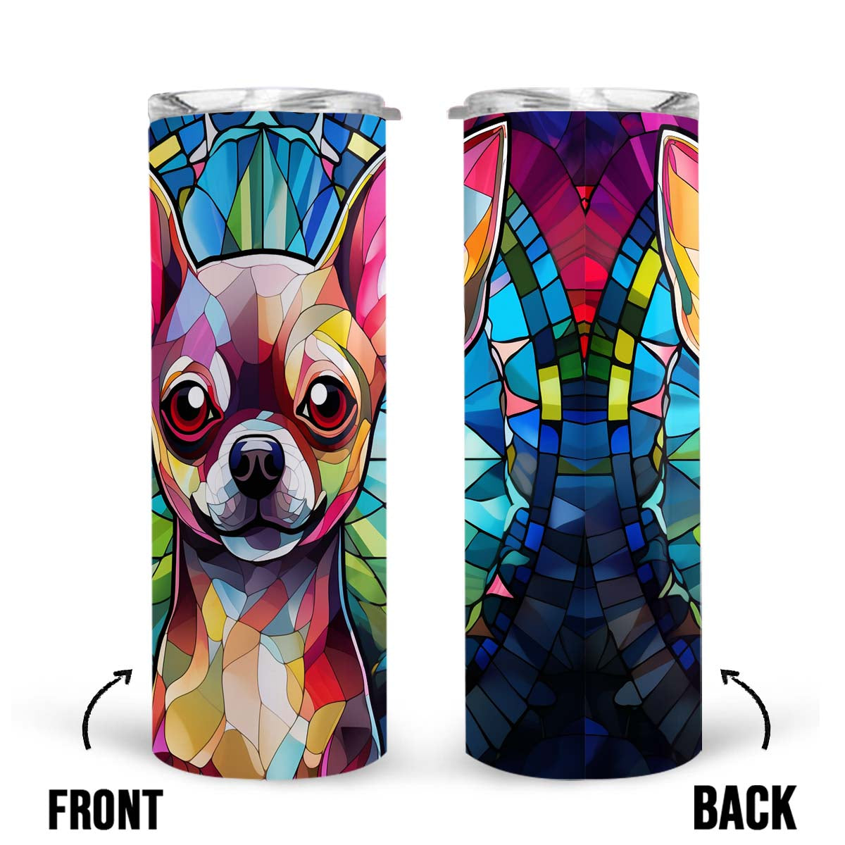 Chihuahua In Stained Glass 20oz Skinny Tumbler, Chihuahua Tumbler, Pets Dog Lover, Dog Mom Dog Dad, Vibrant Tumbler, Trending Tumbler