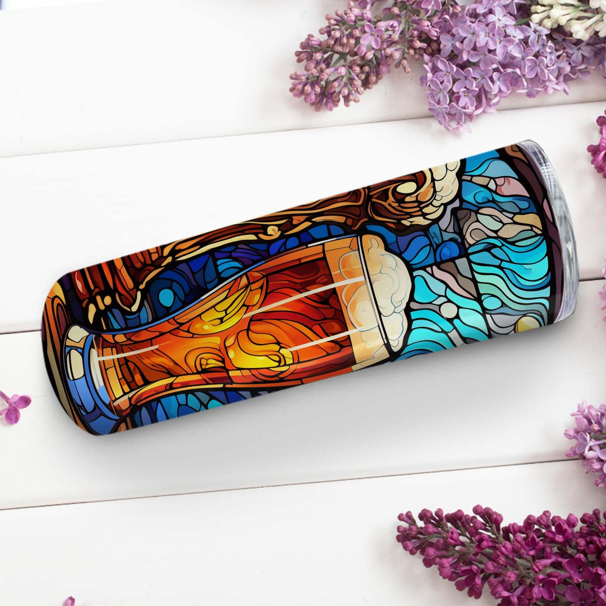 Mysterious Beer In Stained Glass 20oz Skinny Tumbler, Beer Lover, Alcohol Tumbler, Vibrant Tumbler, Trending Tumbler