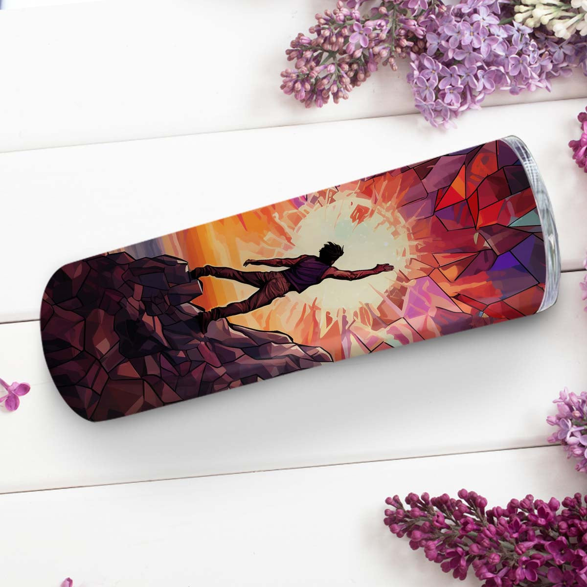 Rock Climbing In Stained Glass 20oz Skinny Tumbler, Outdoors Tumbler, Mountain Climber, Vibrant Tumbler, Trending Tumbler