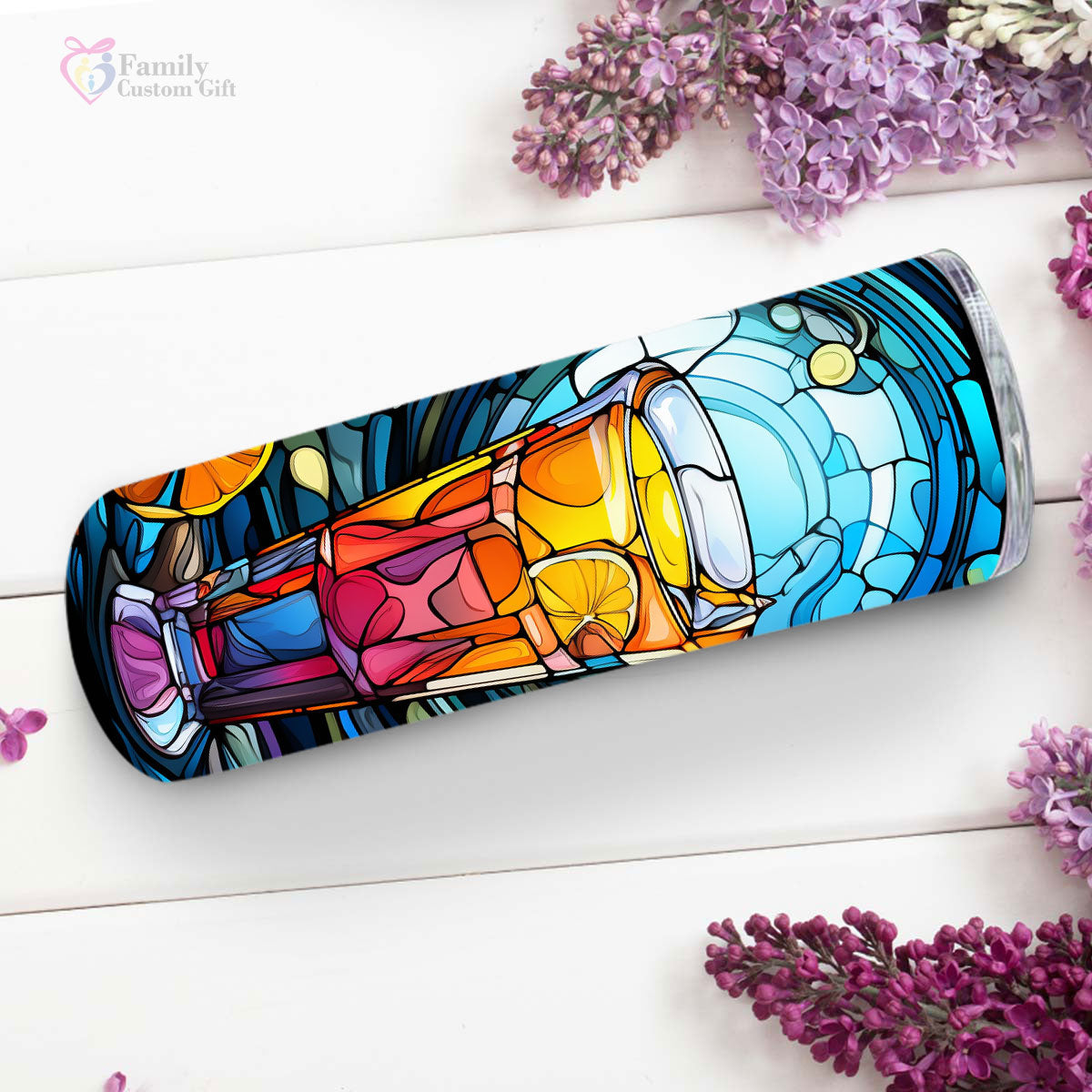 Watercolor Gin Cocktail In Stained Glass 20oz Skinny Tumbler, Gin Mix, Gin Lover Gifts, Alcohol Drink, Alcohol Tumbler, Vibrant Tumbler, Trending Tumbler