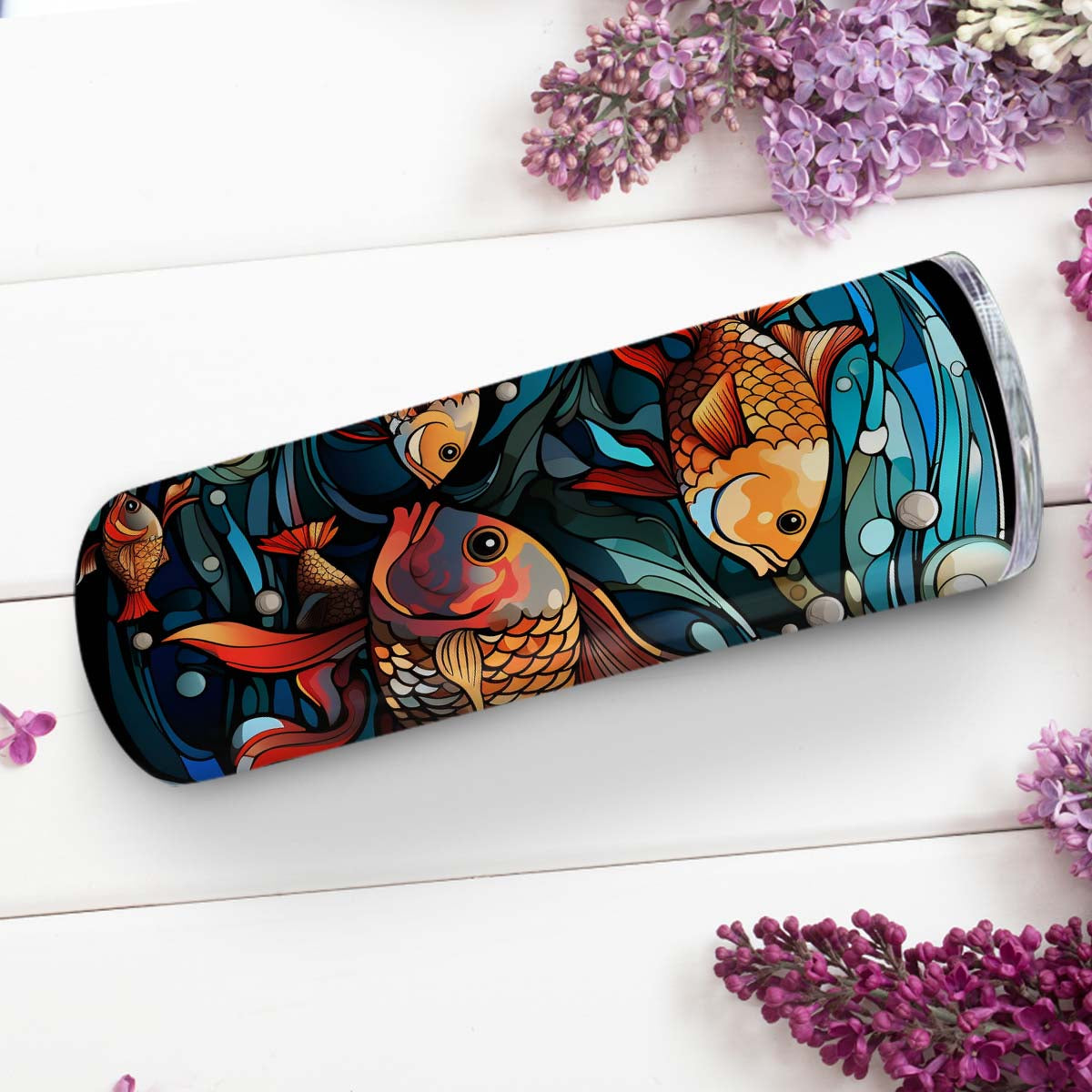 Fish In Stained Glass 20oz Skinny Tumbler, Fish Lover, Colorful Tumbler, Vibrant Tumbler, Trending Tumbler