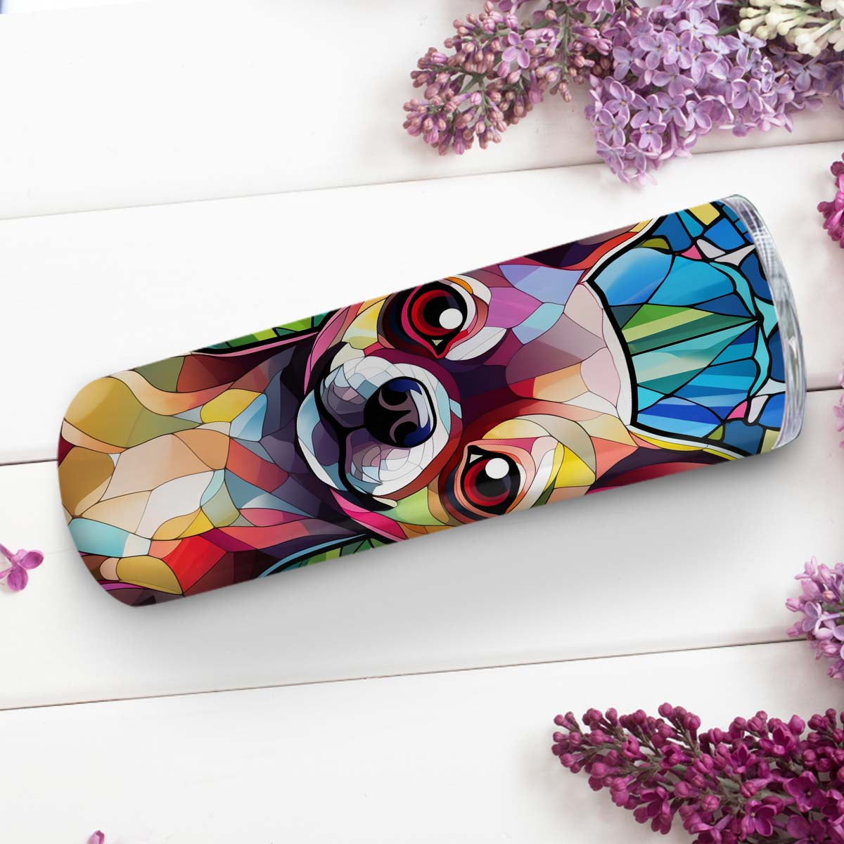 Chihuahua In Stained Glass 20oz Skinny Tumbler, Chihuahua Tumbler, Pets Dog Lover, Dog Mom Dog Dad, Vibrant Tumbler, Trending Tumbler