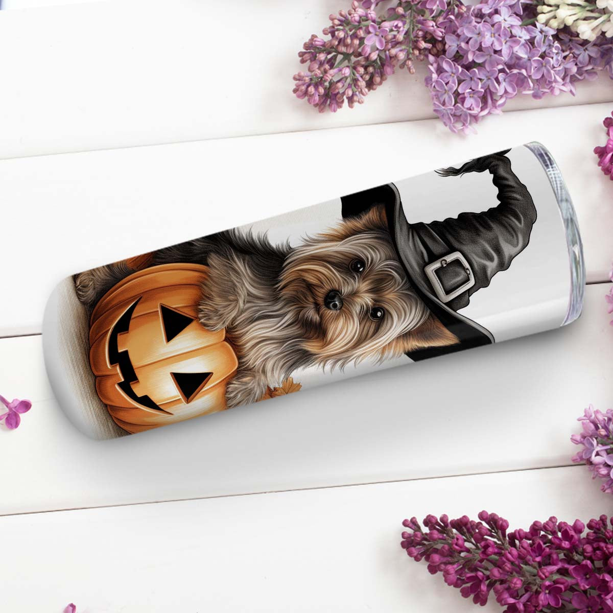 Happy Halloween Yorkshire Terrier With Pumpkin 20oz Skinny Tumbler, Cute Yorkshire Terrier Tumbler, Pets Dog Lover, Dog Mom Dog Dad, Vibrant Tumbler, Trending Tumbler