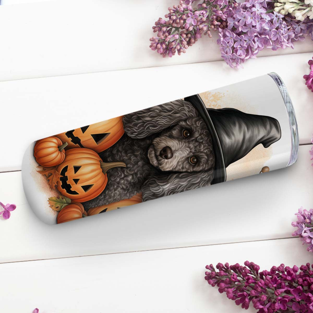 Halloween Poodle Sitting In Hall 20oz Skinny Tumbler, Poodle Tumbler, Pets Dog Lover, Dog Mom Dog Dad, Vibrant Tumbler, Trending Tumbler