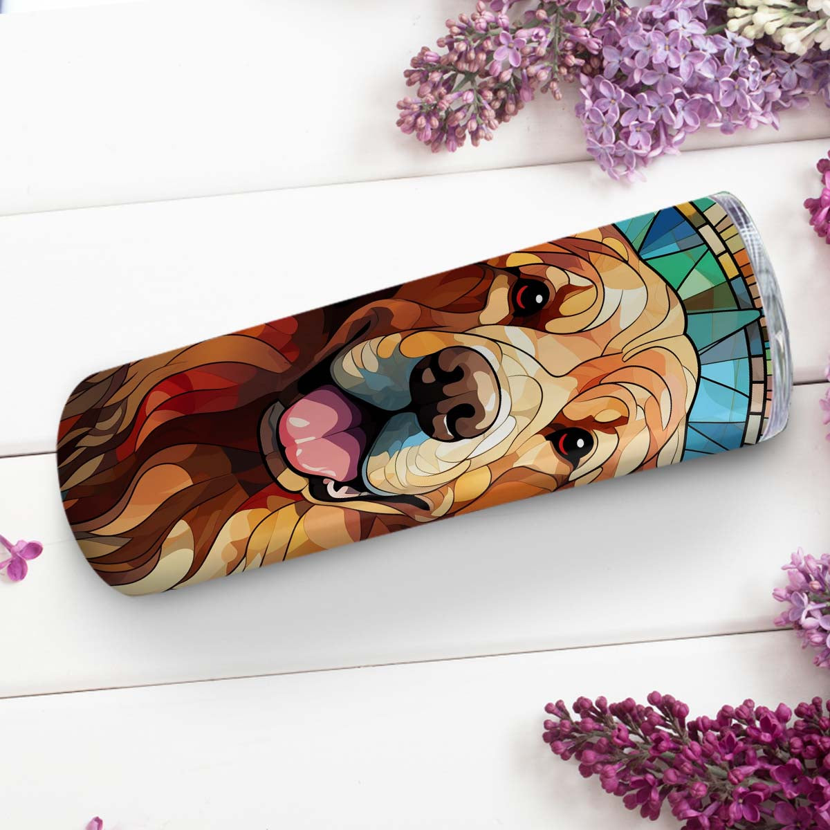 Golden Retriever In Stained Glass 20oz Skinny Tumbler, Golden Retriever Tumbler, Pets Dog Lover, Dog Mom Dog Dad, Vibrant Tumbler, Trending Tumbler