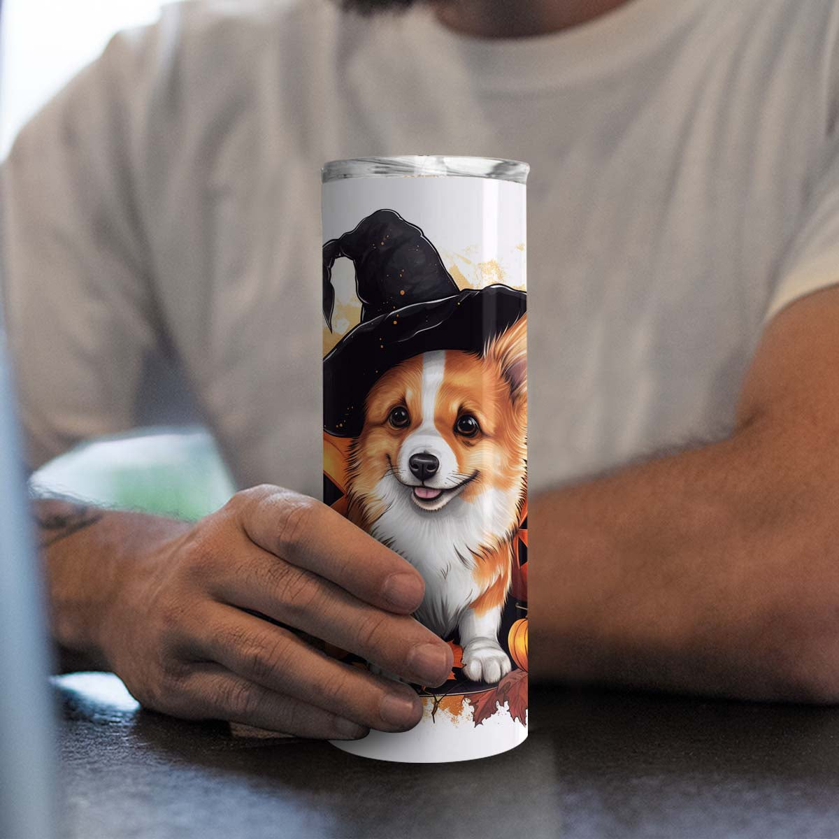 Funny Pembroke Welsh Corgi Halloween 20oz Skinny Tumbler, Pembroke Welsh Corgi Tumbler, Pets Dog Lover, Dog Mom Dog Dad, Vibrant Tumbler, Trending Tumbler