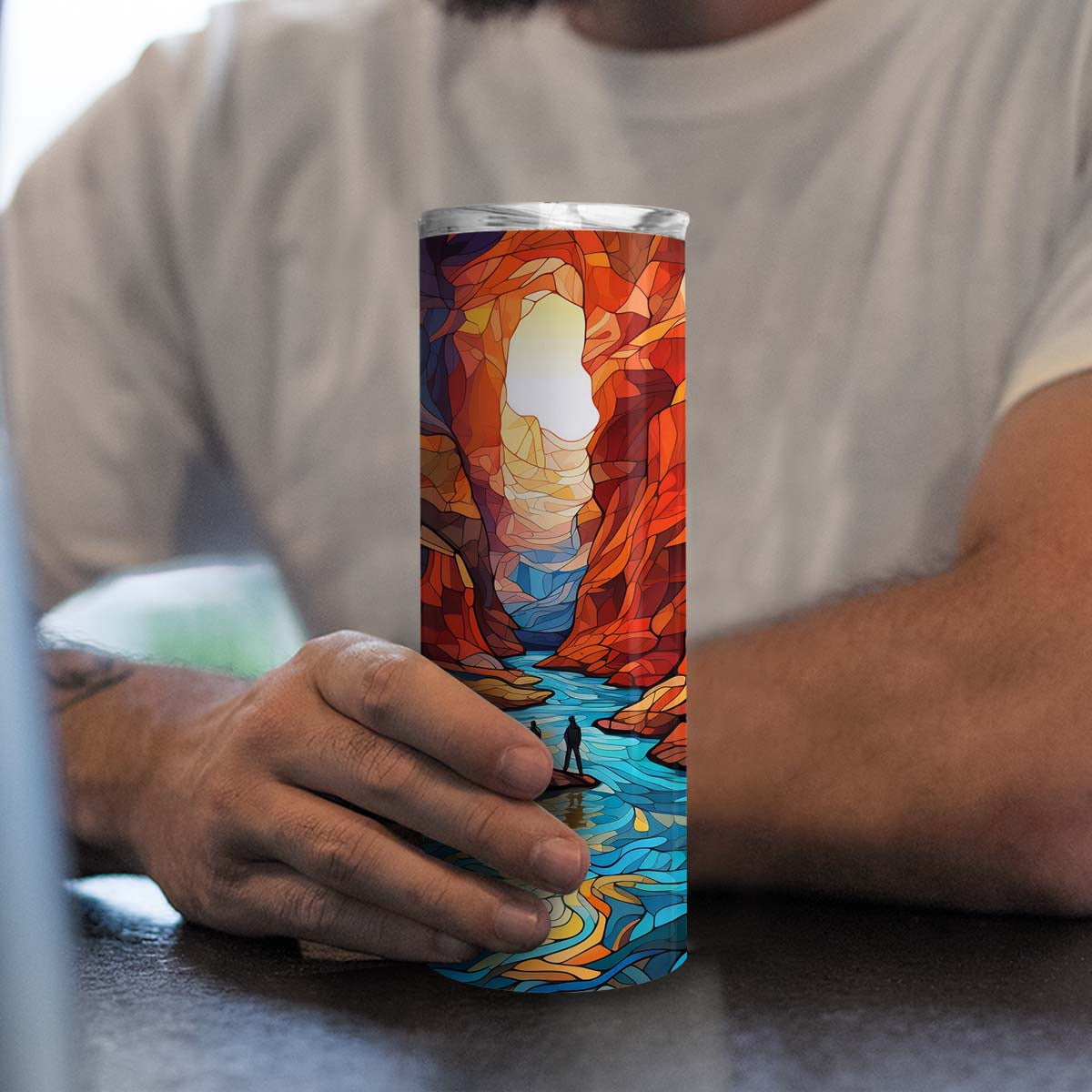 Canyoneering In Stained Glass 20oz Skinny Tumbler, Grand Canyon Tumbler, Outdoors Tumbler, Vibrant Tumbler, Trending Tumbler