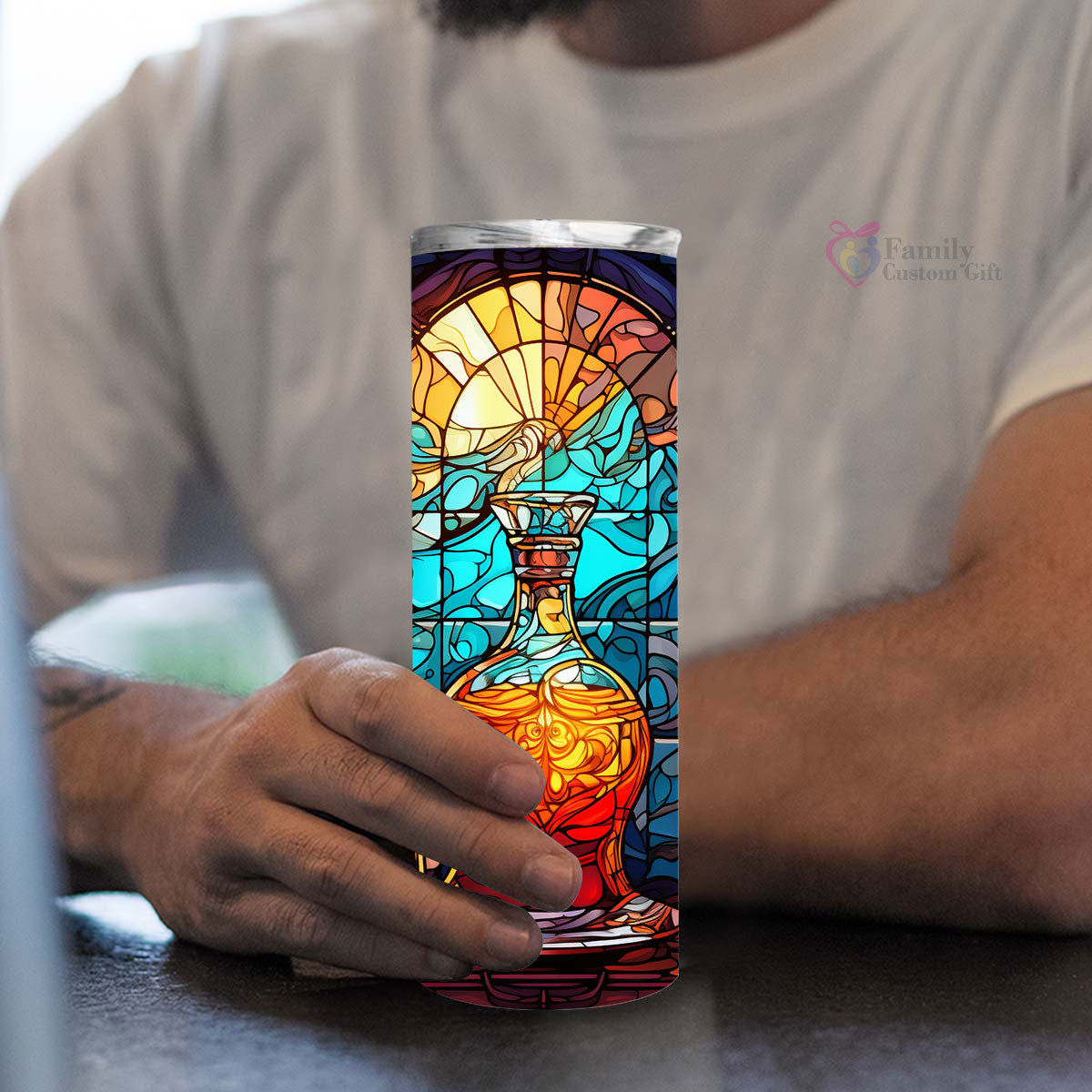 Mysterious Rum In Stained Glass 20oz Skinny Tumbler, Rum Lover, Alcohol Tumbler, Vibrant Tumbler, Trending Tumbler