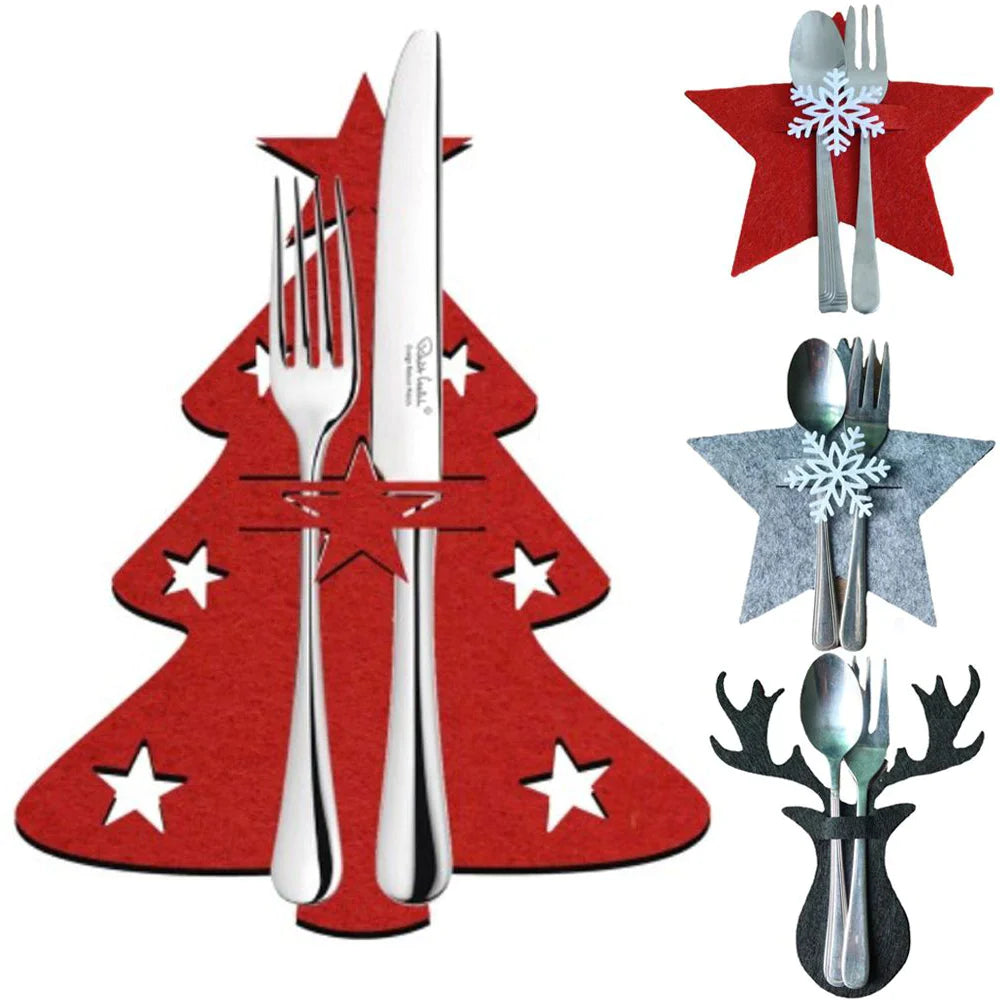 100-Piece Set: Elk-themed Cutlery Covers for Christmas Tree Decor - Xmas Tableware Pockets for Knives & Forks - New Year's Party Table Decorations