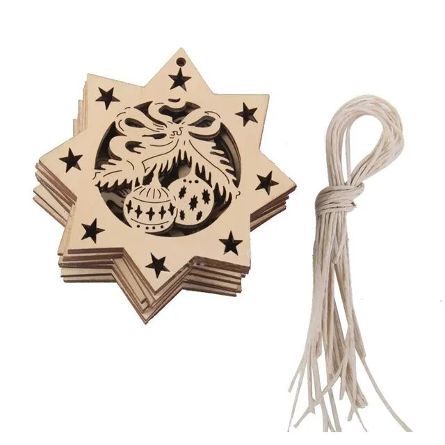10-Pack 8cm Unfinished Wooden Cutouts: DIY Christmas Hanging Ornaments and Gift Tags for Xmas Tree Decor