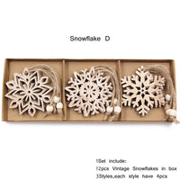 Thumbnail for 12-Piece Vintage Snowflake Wooden Pendants Set: Christmas Tree Hanging Ornaments and Festive Decoration Gifts