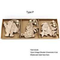 Thumbnail for 12-Piece Vintage Snowflake Wooden Pendants Set: Christmas Tree Hanging Ornaments and Festive Decoration Gifts