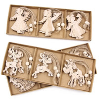 Thumbnail for 12-Piece Vintage Snowflake Wooden Pendants Set: Christmas Tree Hanging Ornaments and Festive Decoration Gifts