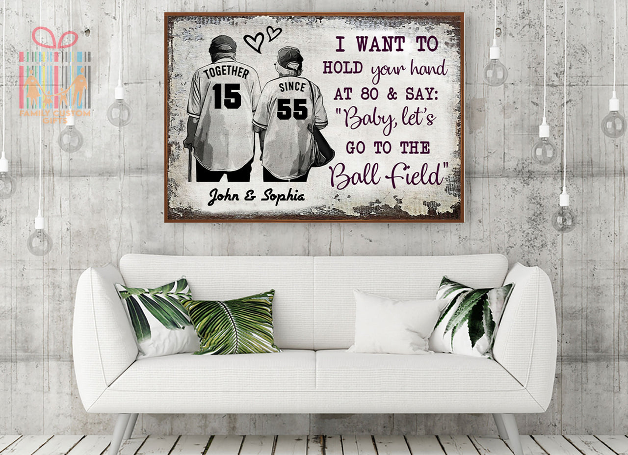 Custom Canvas Print Wall Art Baseball Old Couple I Want to Hold Your Hand Personalized Wall Art - Gift for Couple