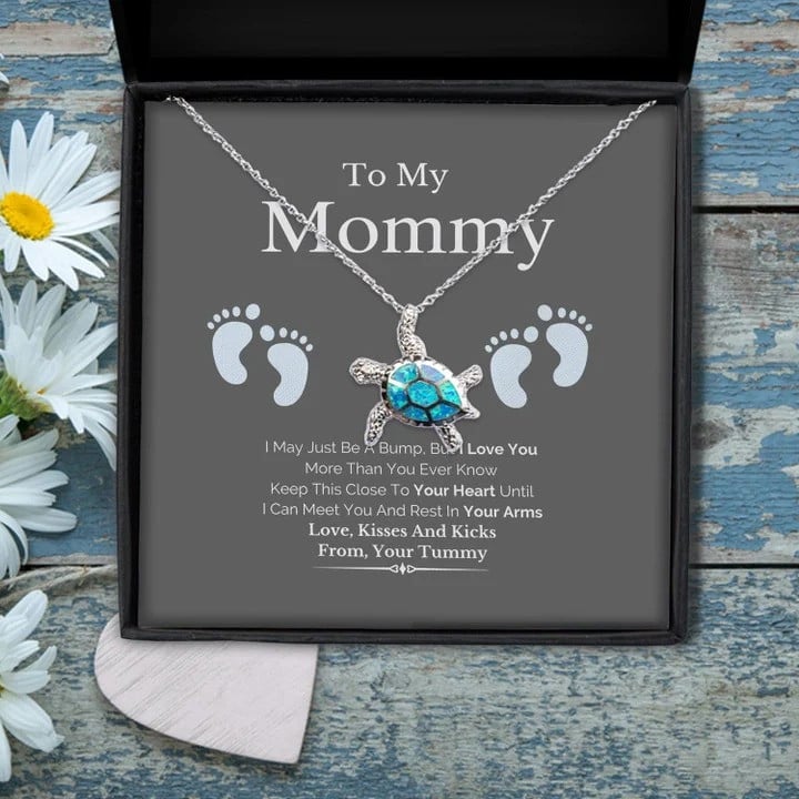 Personalized Turtle Mom Necklace, Mother's Day Turtle Necklace from Daughter and Son