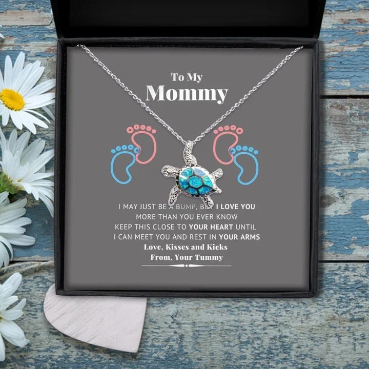 Personalized Turtle Mom Necklace, Mother's Day Turtle Necklace from Daughter and Son