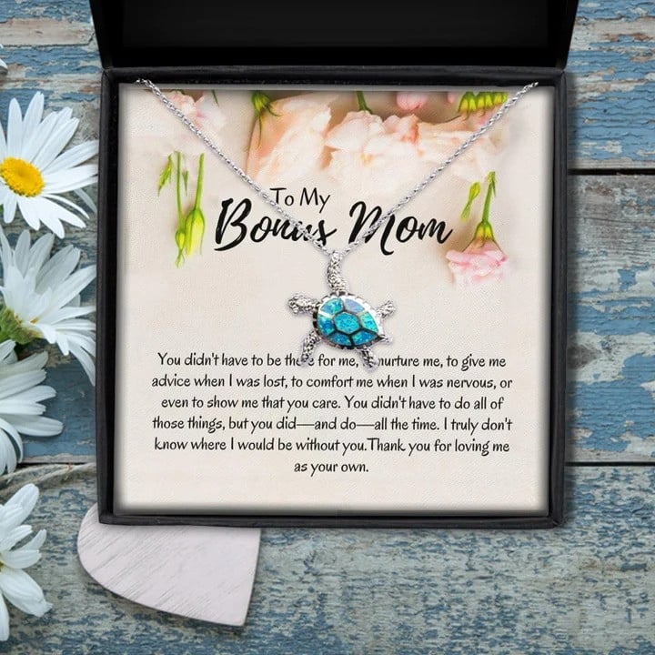 Personalized Turtle Mom Necklace, Mother's Day Turtle Necklace from Daughter and Son