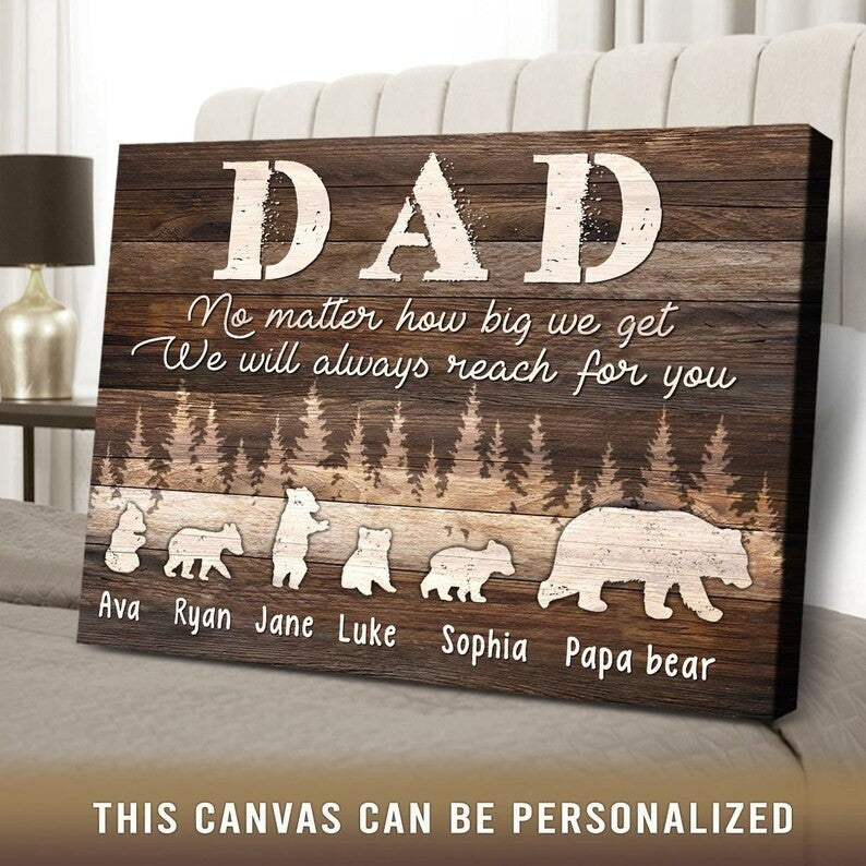 Personalized Papa Bear Canvas Wall Art, Father's Day Gifts, Canvas