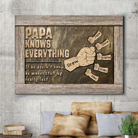 Thumbnail for Personalized Grandpa Knows Everything Father's Day Canvas, Papa and Grandkids Hand down Wall Art