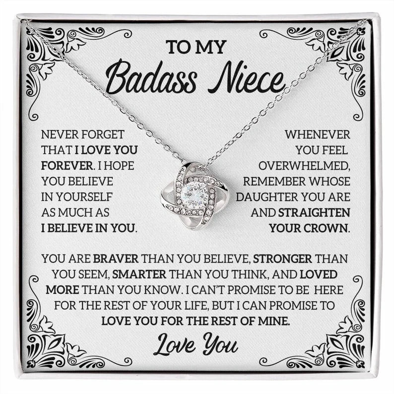 To My Badass Niece Necklace, Love Knot Necklace, Badass Niece Gift
