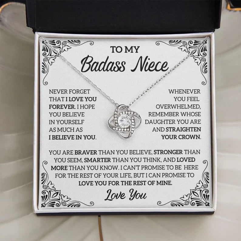 To My Badass Niece Necklace, Love Knot Necklace, Badass Niece Gift