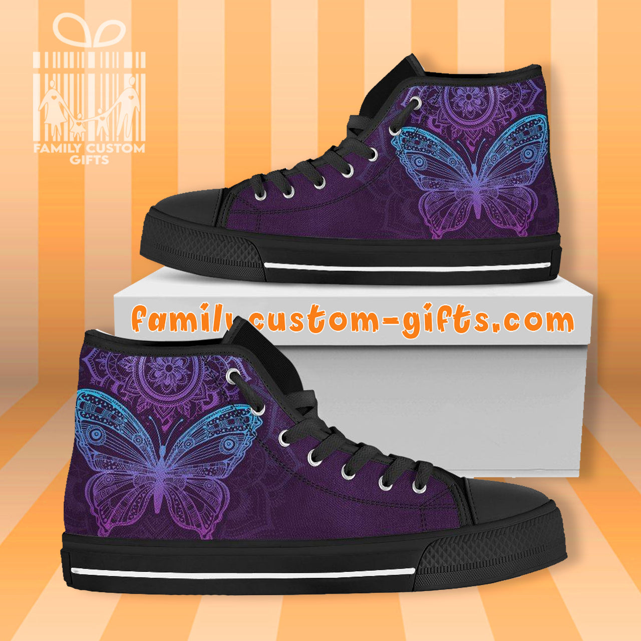 Purple Butterfly High Top Canvas Shoes for Men Women 3D Prints Fashion Sneakers Custom Shoes