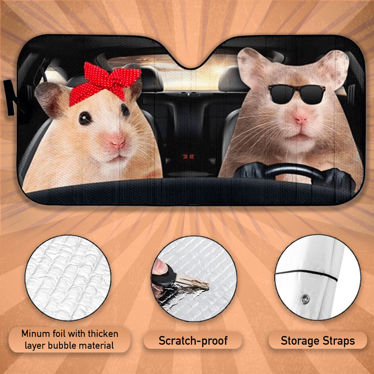 Custom Windshield Sun Shade for Car Cute Hamster Couple Driver Car Sun Shade - Car Accessory
