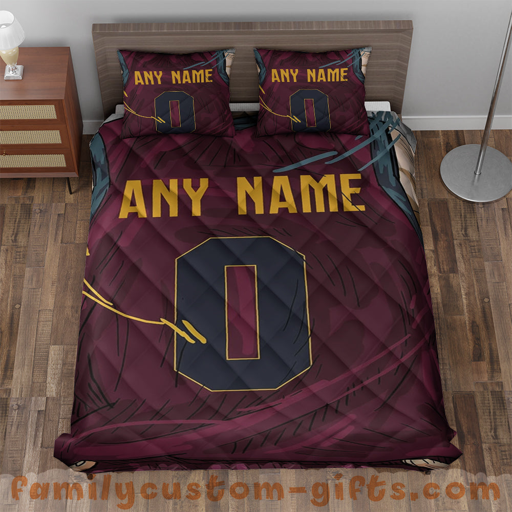 Custom Quilt Sets Cleveland Jersey Personalized Basketball Premium Quilt Bedding for Men Women