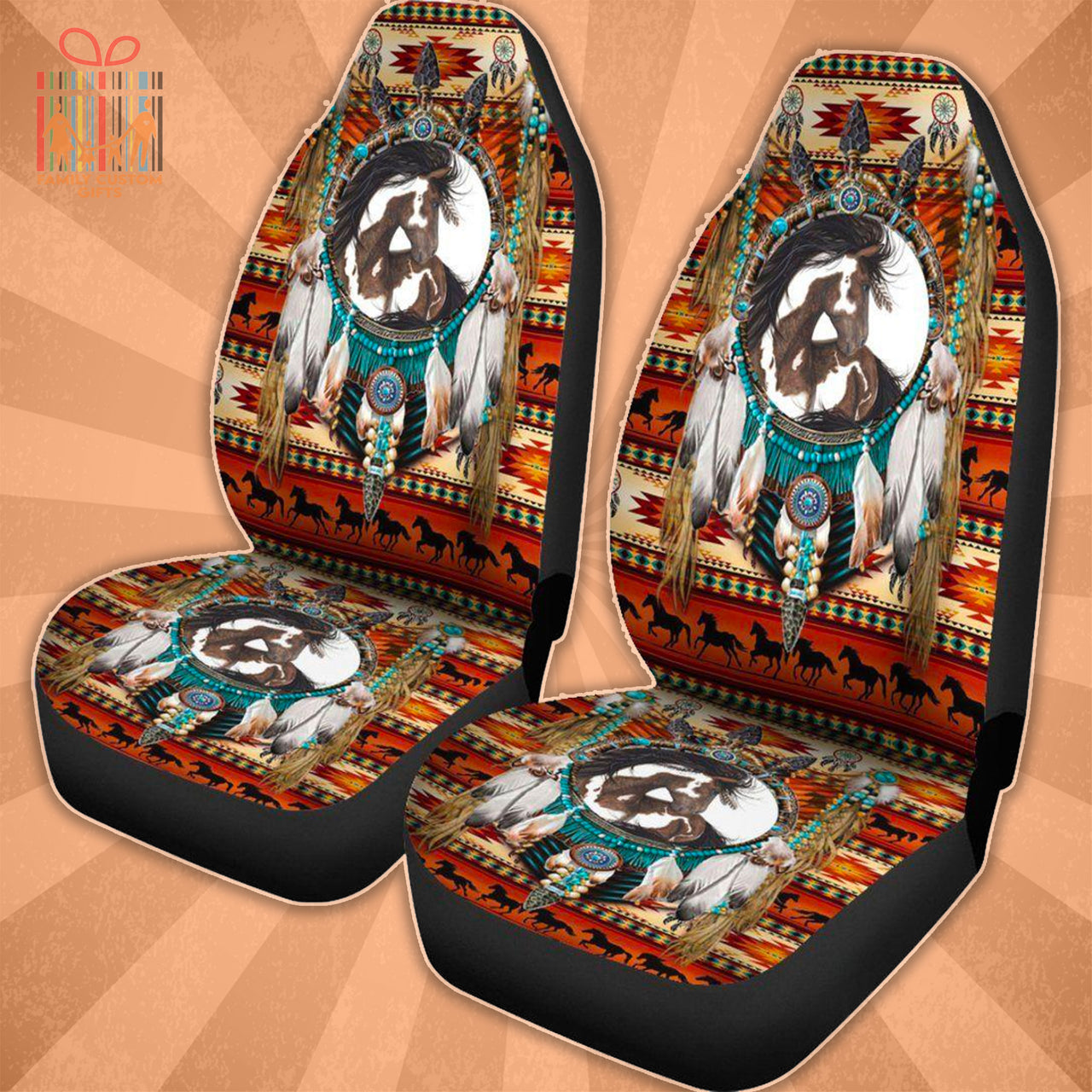 Custom Car Seat Cover Native American Tribal Horse Dreamcatcher Pattern Seat Covers for Cars