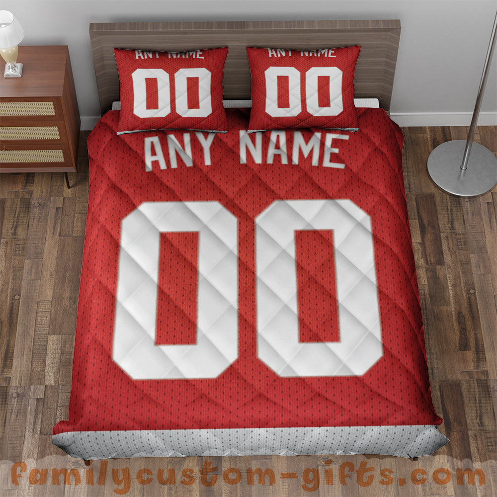 Custom Quilt Sets Detroit Jersey Personalized Ice Hockey Premium Quilt Bedding for Men Women