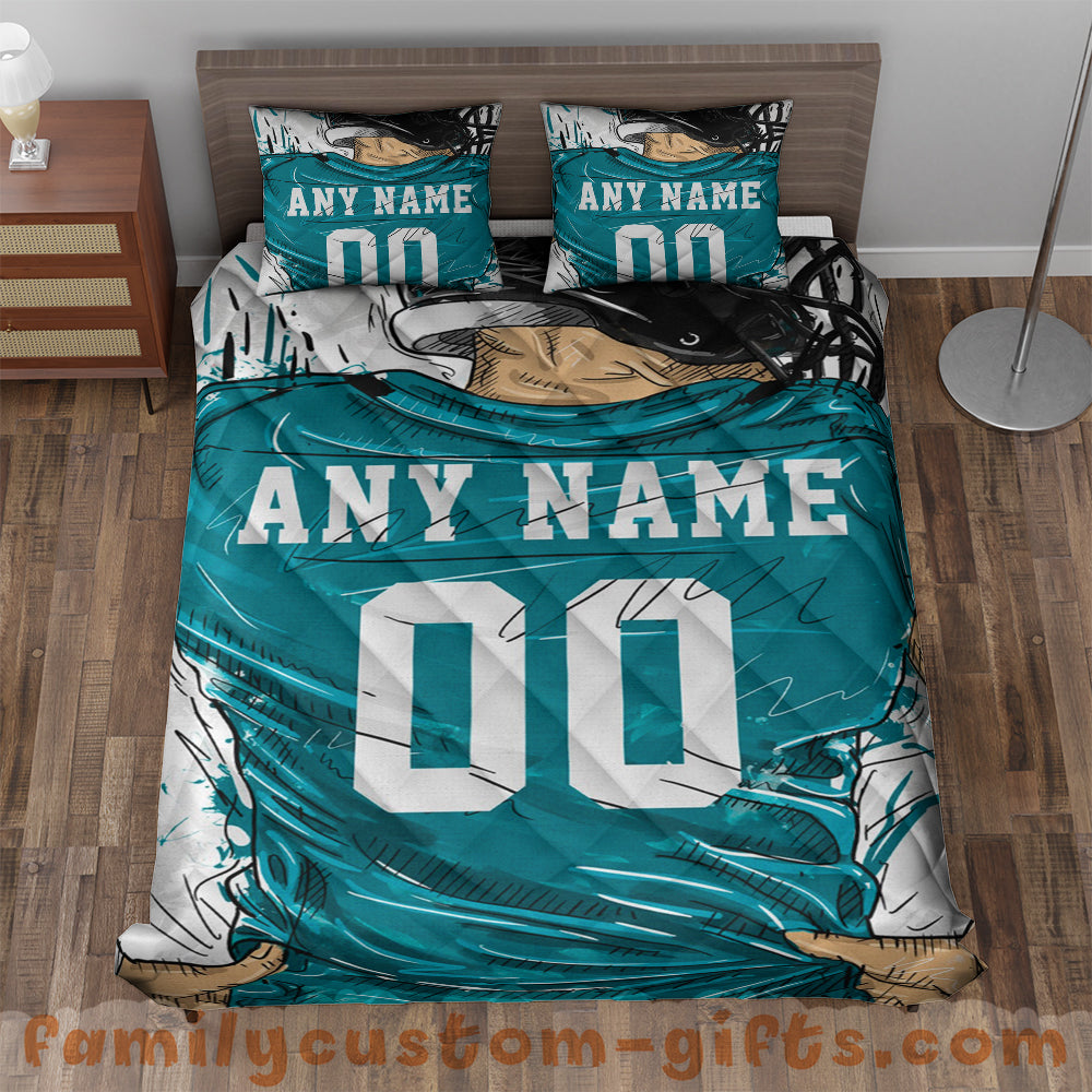 Custom Quilt Sets Jacksonville Jersey Personalized Football Premium Quilt Bedding for Men Women