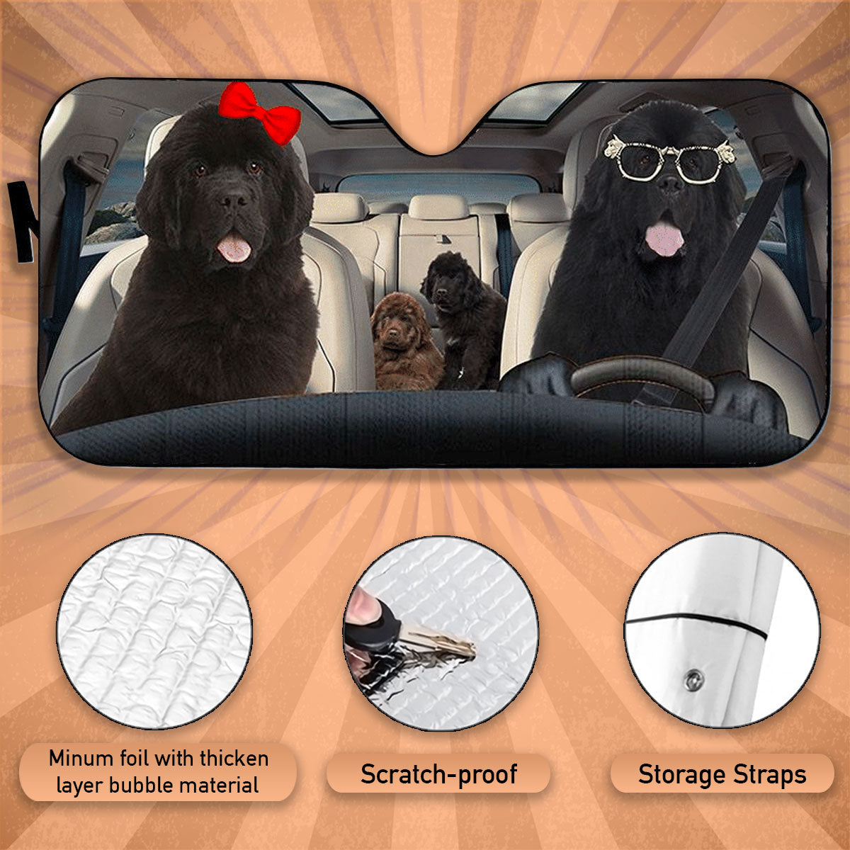 Custom Windshield Sun Shade for Car Cute Newfoundland Dog Driver Car Sun Shade - Car Accessory