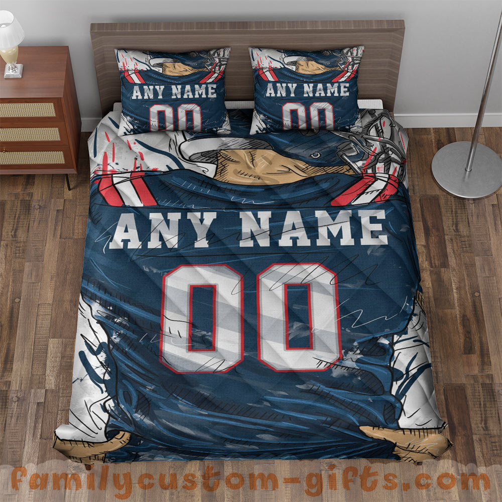 Custom Quilt Sets New England Jersey Personalized Football Premium Quilt Bedding for Men Women