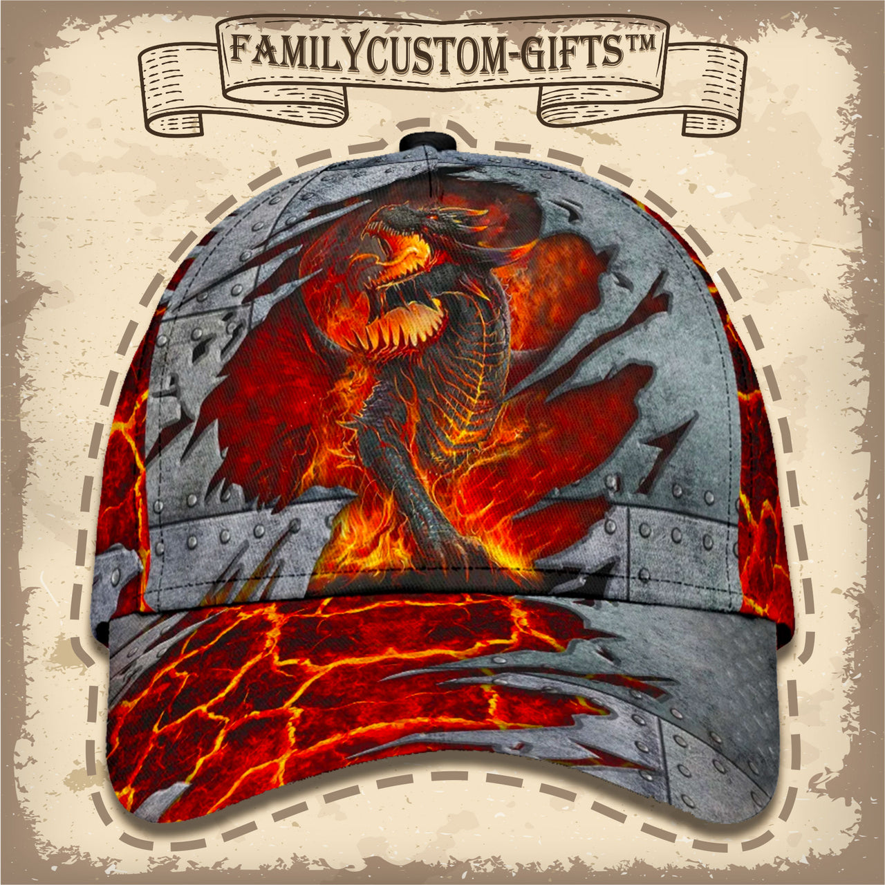 Red Fire Dragon Custom Hats for Men & Women 3D Prints Personalized Baseball Caps