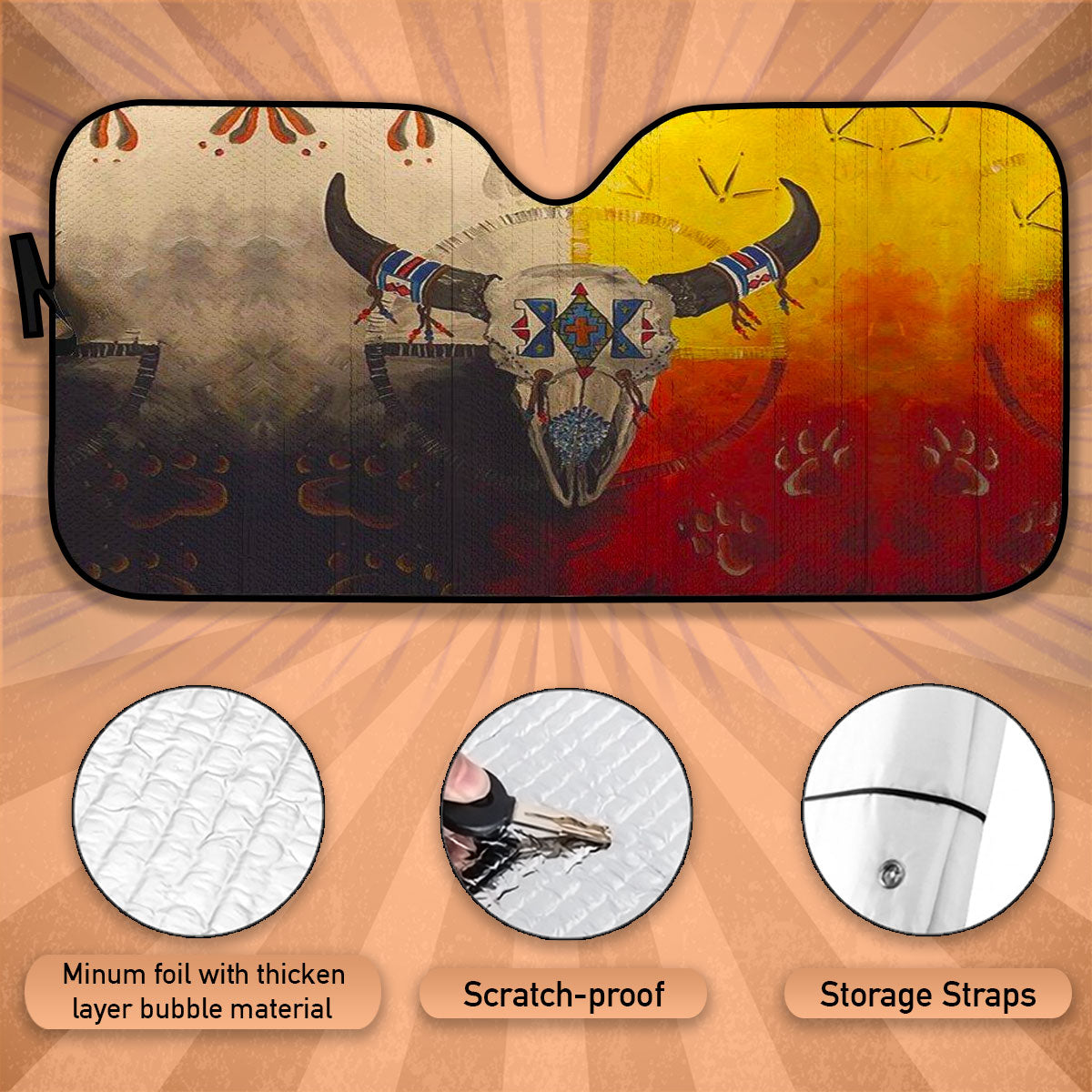 Custom Windshield Sun Shade for Car Native American Art Medicine Wheel Bison Car Sun Shade - Car Accessory